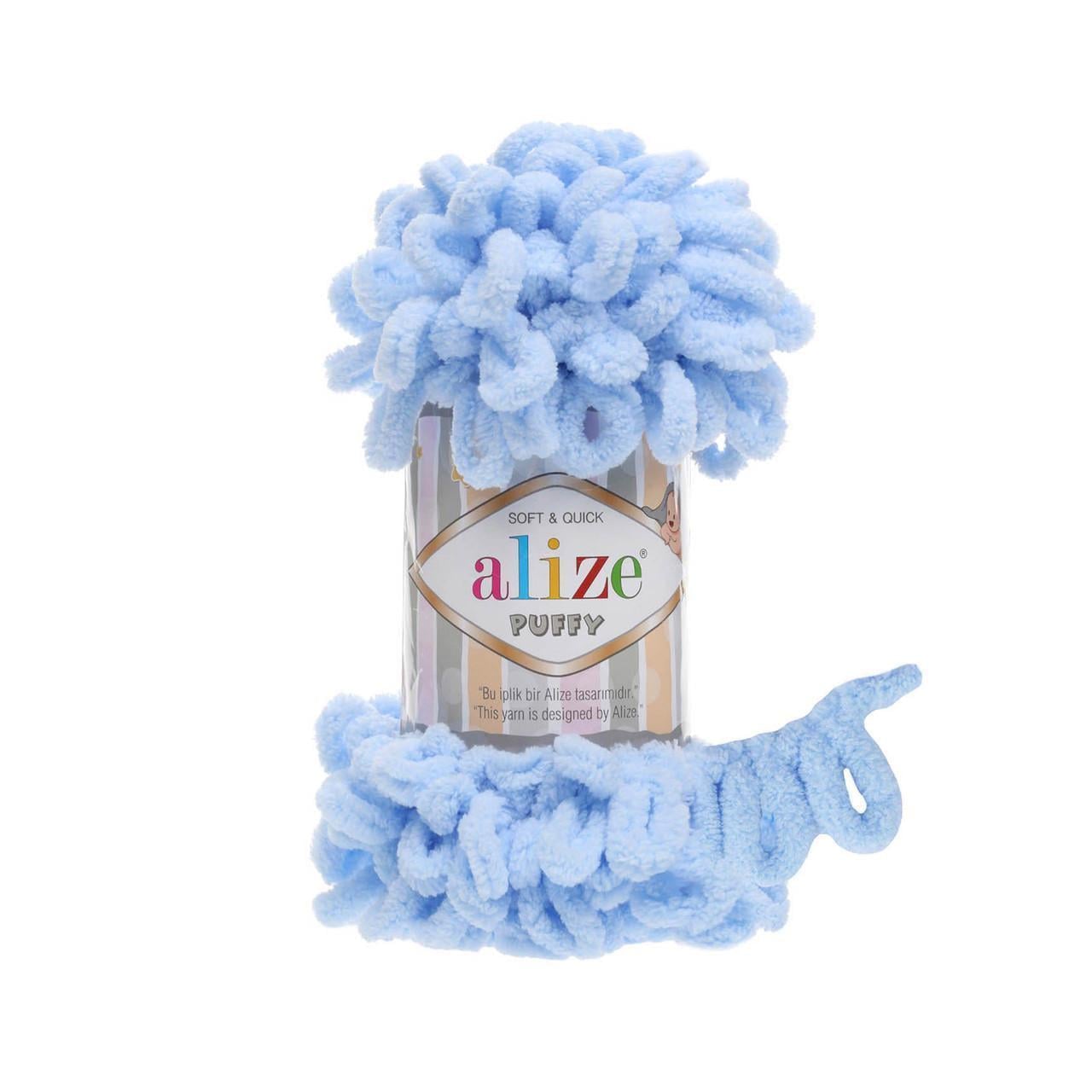 Пряжа петельная Alize Puffy фантазийная для вязания руками плюшевая Голубой №183 (2655779931)