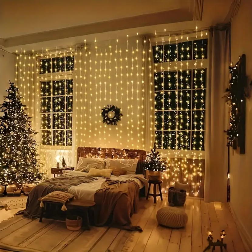 Штора світлодіодна 200 LED на батарейках 8 режимів 2x2 м Білий тепле світло (1133/2) - фото 5 Штора світлодіодна 200 LED на батарейках 8 режимів 2x2 м Білий тепле світло (1133/2) - фото 5