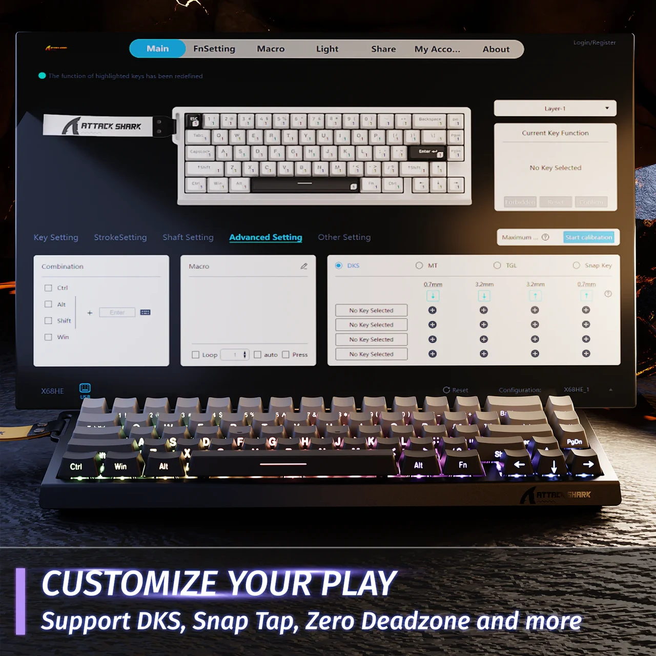 Клавіатура ігрова attack shark X68 Magnetic Switch не магнітна/дротова/механічна/RGB-підсвічування Grey (28678649) - фото 3 Клавіатура ігрова attack shark X68 Magnetic Switch не магнітна/дротова/механічна/RGB-підсвічування Grey (28678649) - фото 3