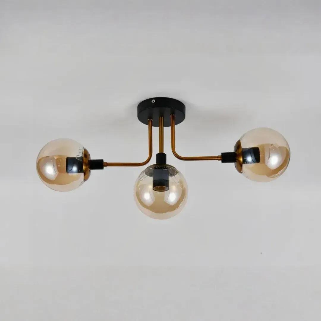 Люстра стельова Sirius на металевому каркасі під три лампи Е27 IP20 DX2102-3 BK+GD Чорний/Золотий (28687228)