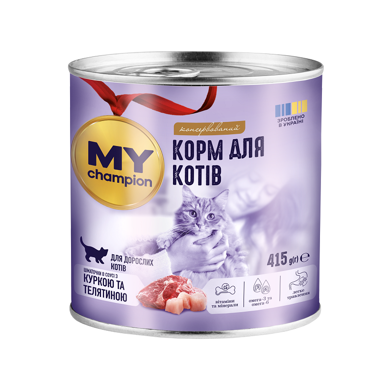 Корм влажный MY champion кусочки с курицей и телятиной для кошек 415 г (2998381602)