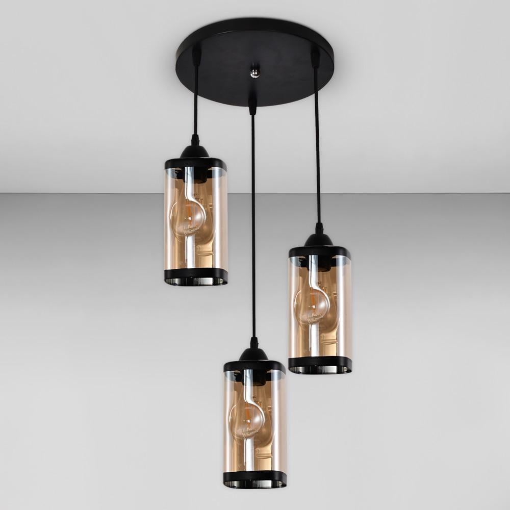 Люстра підвісна Lighthouse SRS-19511/3 BK плафон бурштиновий Чорний