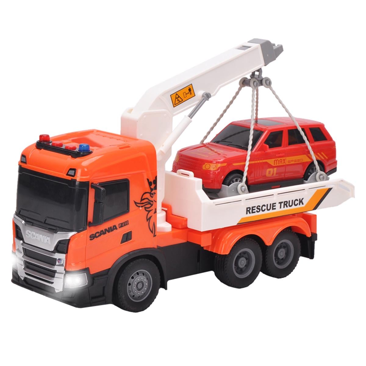 Игровой набор TechnoDrive Big Truck Эвакуатор Scania с машиной со светом и звуком (6408KS-ks)