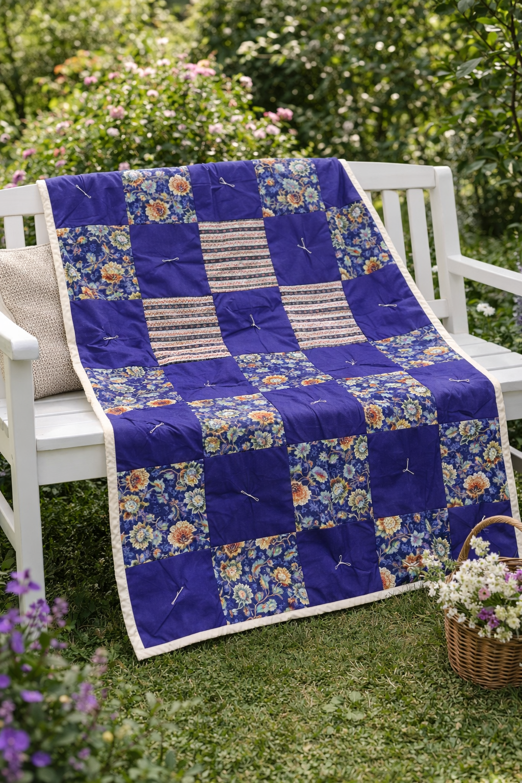 Покривало печворк ручної роботи 150х200 см Індіго Покривало печворк ручної роботи 150х200 см Індіго