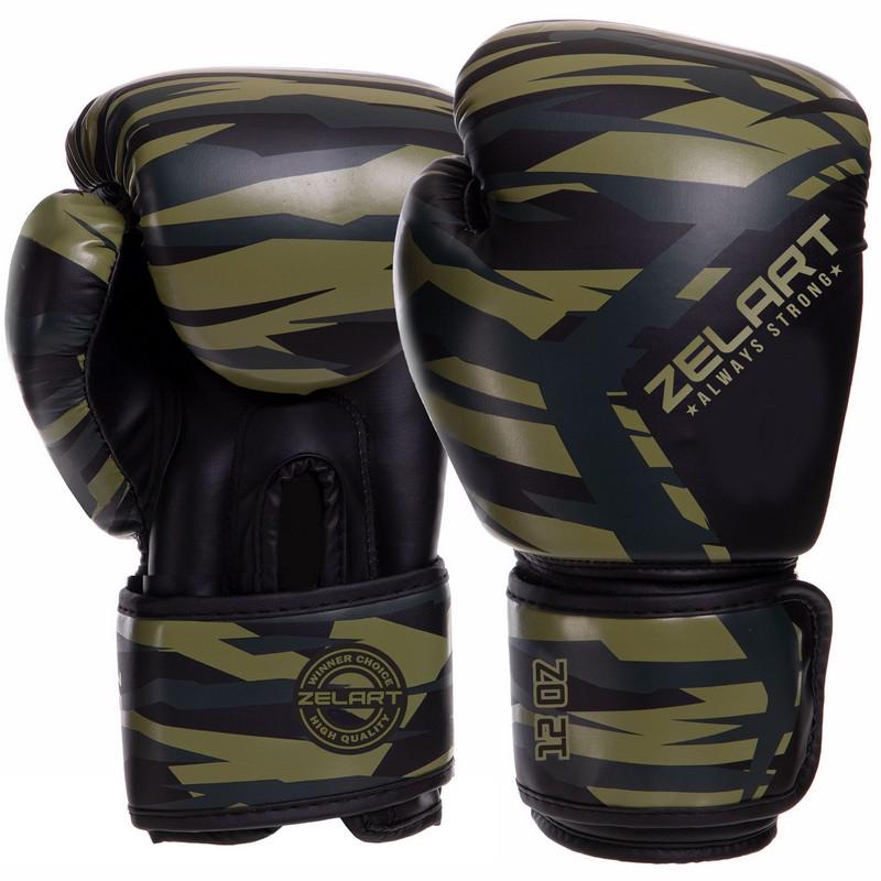 Боксерские перчатки Zelart BO-3397 8 унций Хаки камуфляж