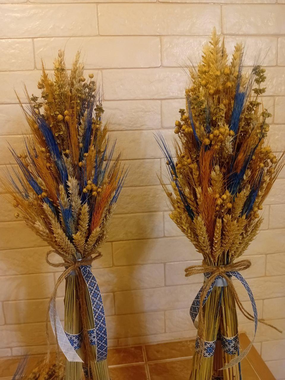 Дидух рождественский из колосья пшеницы/льна и овса на трех ножках 60-65 см с лентой вышиванкой Синий (2813776602) - фото 6 Дидух рождественский из колосья пшеницы/льна и овса на трех ножках 60-65 см с лентой вышиванкой Синий (2813776602) - фото 6