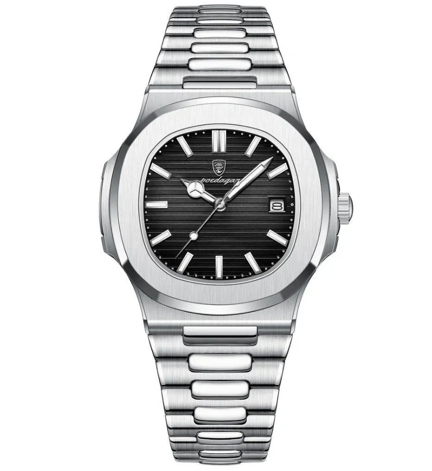 Наручний годинник чоловічий Poedagar Nautilus чорний циферблат Сріблястий (wt0549)