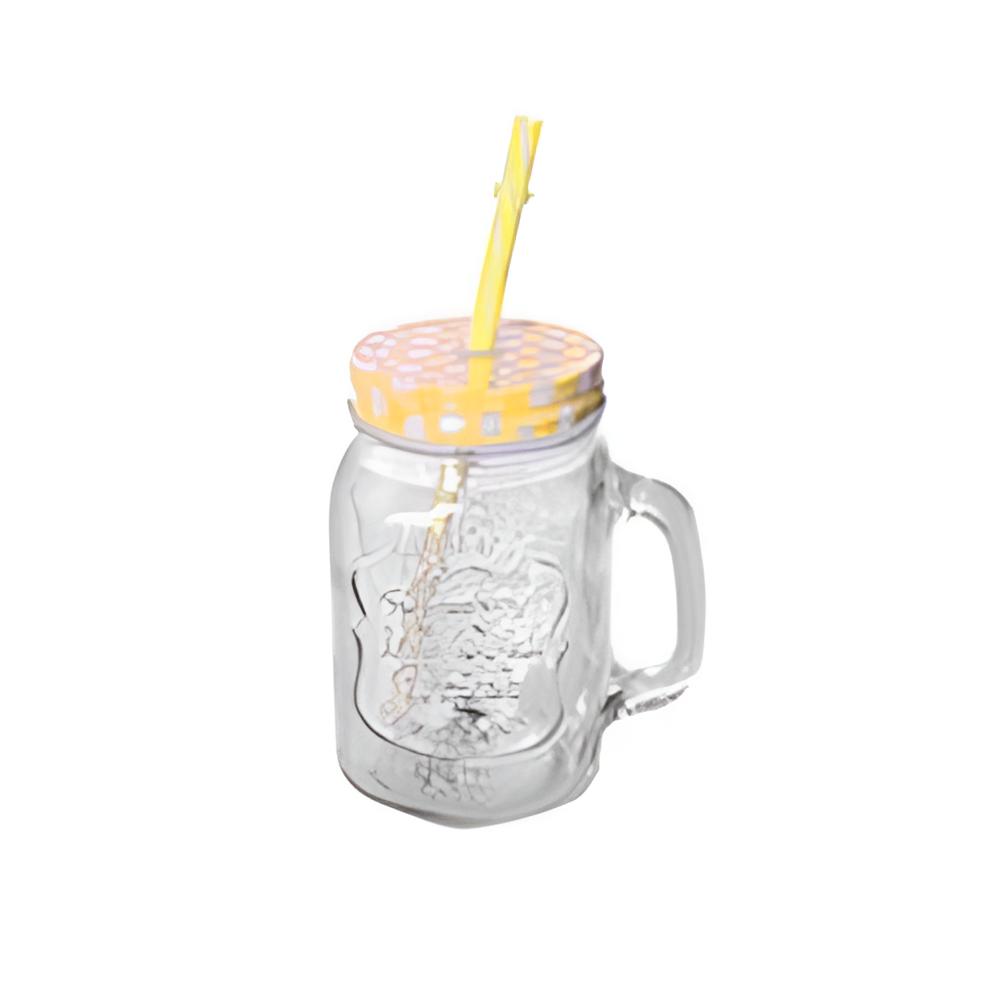 Чашка-банка Stenson Quality с желтым с трубочкой и крышкой 400 мл Прозрачный (617778)