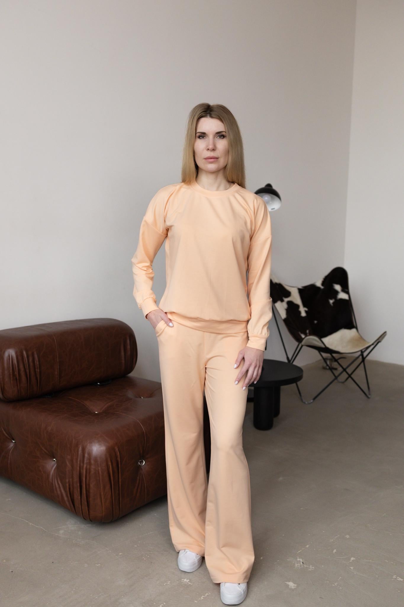 Костюм-двійка брючний жіночий з двунитки Capricious CAPS0107 XL Персиковий (36963661)