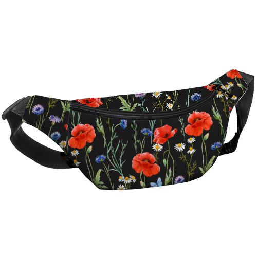 Сумка-бананка через плечо и на пояс Presentville Bumbag Маки ромашки и василька 27х16 см (BB_22S003_BL)