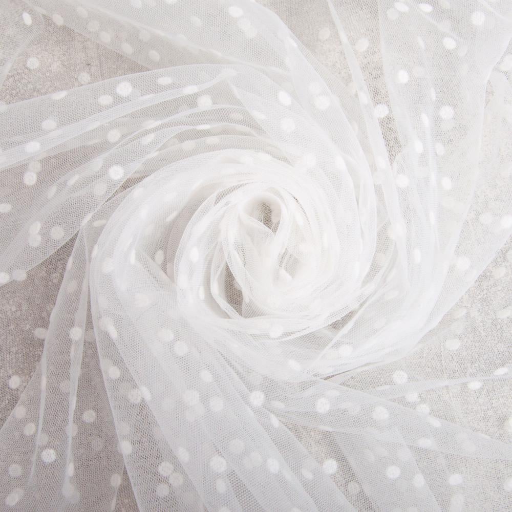 Ткань фатин декоративная в горошек 26 гр/м2 150 см Молоко (27006)
