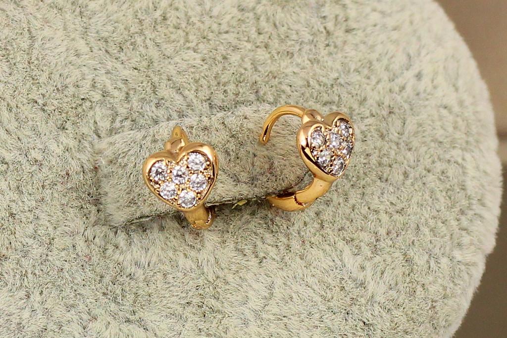 Серьги детские Xuping Jewelry Сердечко с фианитами 8 мм Золотистый