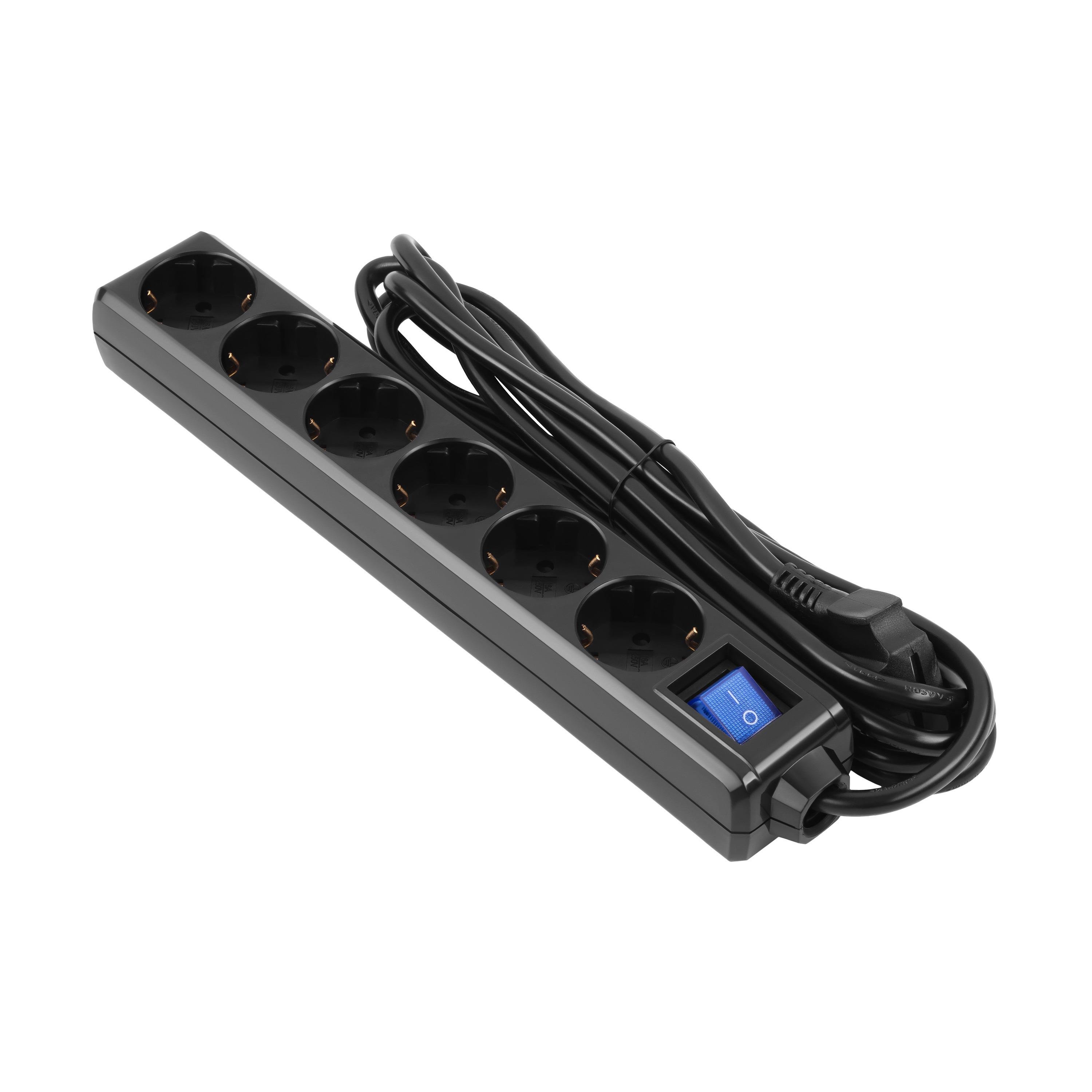 Удлинитель 2E 2E-U06ESM3BK 6 розеток 16А 3 м Черный (28606401)