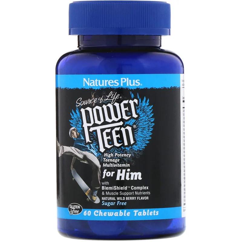 Витамины Natures Plus Power Teen For Him Sugar Free 60 жевательных таблеток