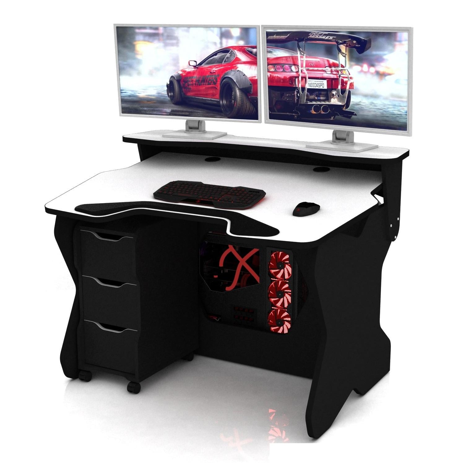 Геймерский стол-парта DX CONSTRUCTOR профессиональный трансформированный для двух мониторов Черный с белым Геймерский стол-парта DX CONSTRUCTOR профессиональный трансформированный для двух мониторов Черный с белым