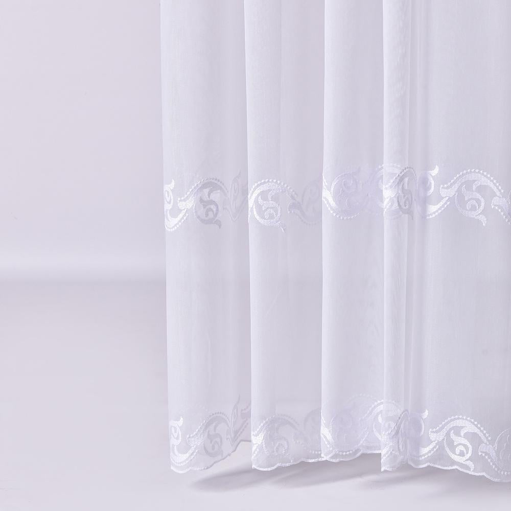 Ткань тюль бамбук с вышивкой Ажурия 56 гр/м2 295 см Beyaz (26076)