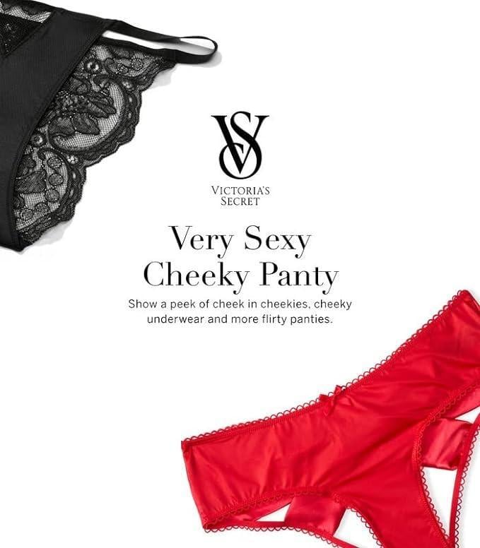 Трусики жіночі хіпстери Victoria's Secret Lace-Trim Cheeky Panty атласні M Чорний (2088595952) - фото 4