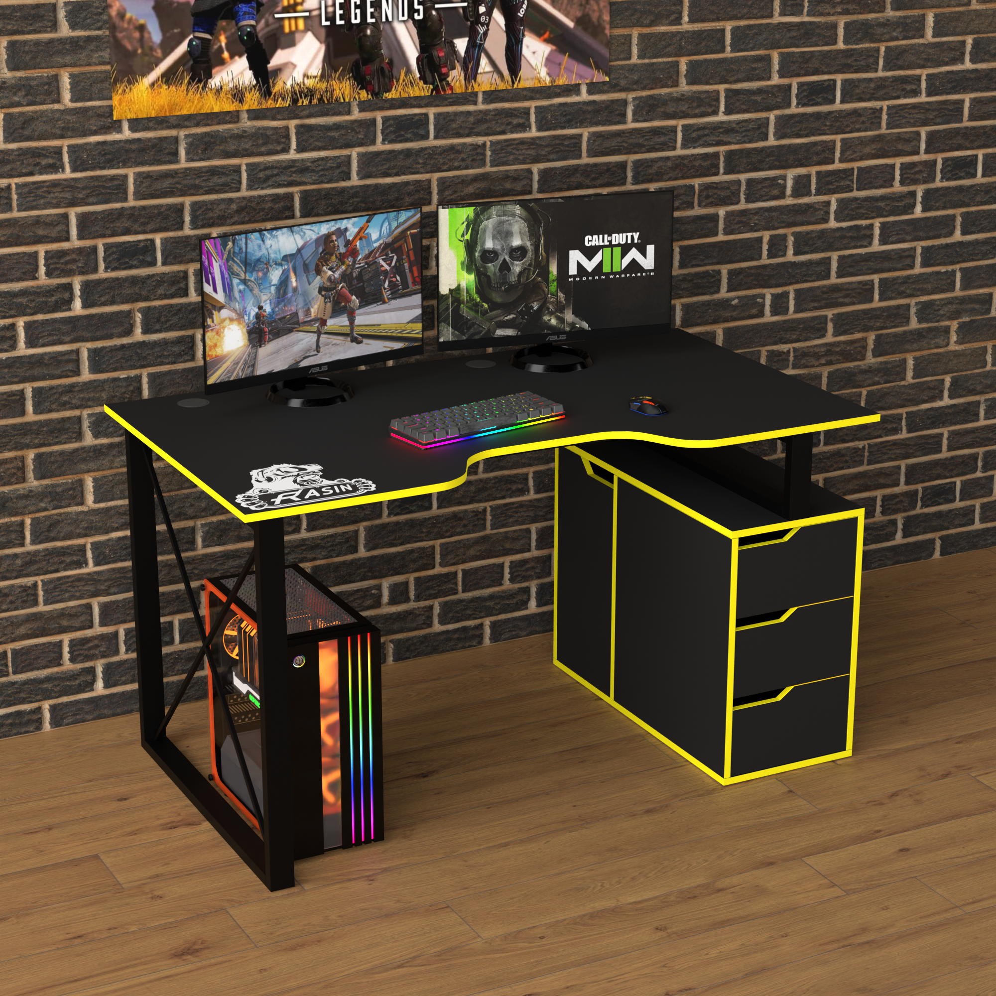 Стол геймерский эргономичный Zeus Rasin LOFT-18 металл/ламинированная ДСП Черно-желтый (LOFT-18)