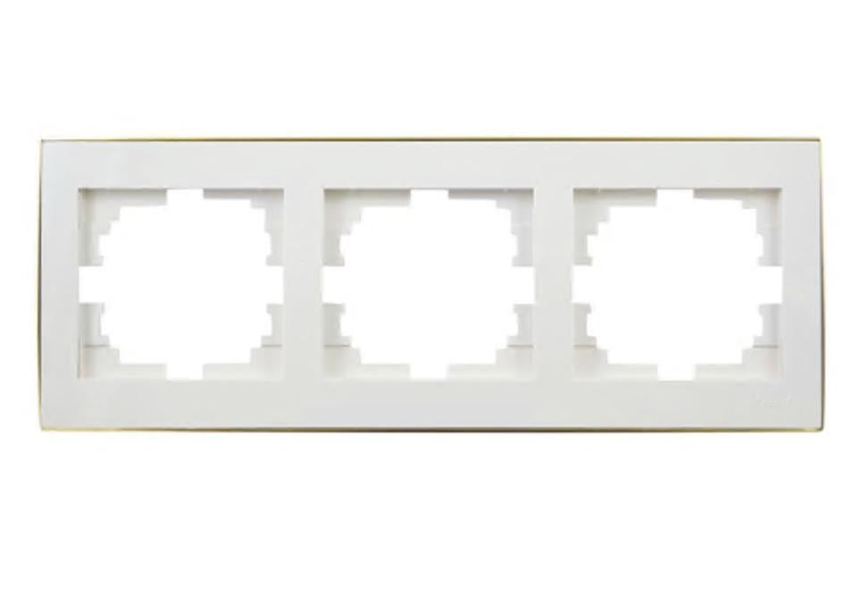 Рамка тримісна горизонтальна Lezard Rain з боковою вставкою Золотий/Білий (00000004894)
