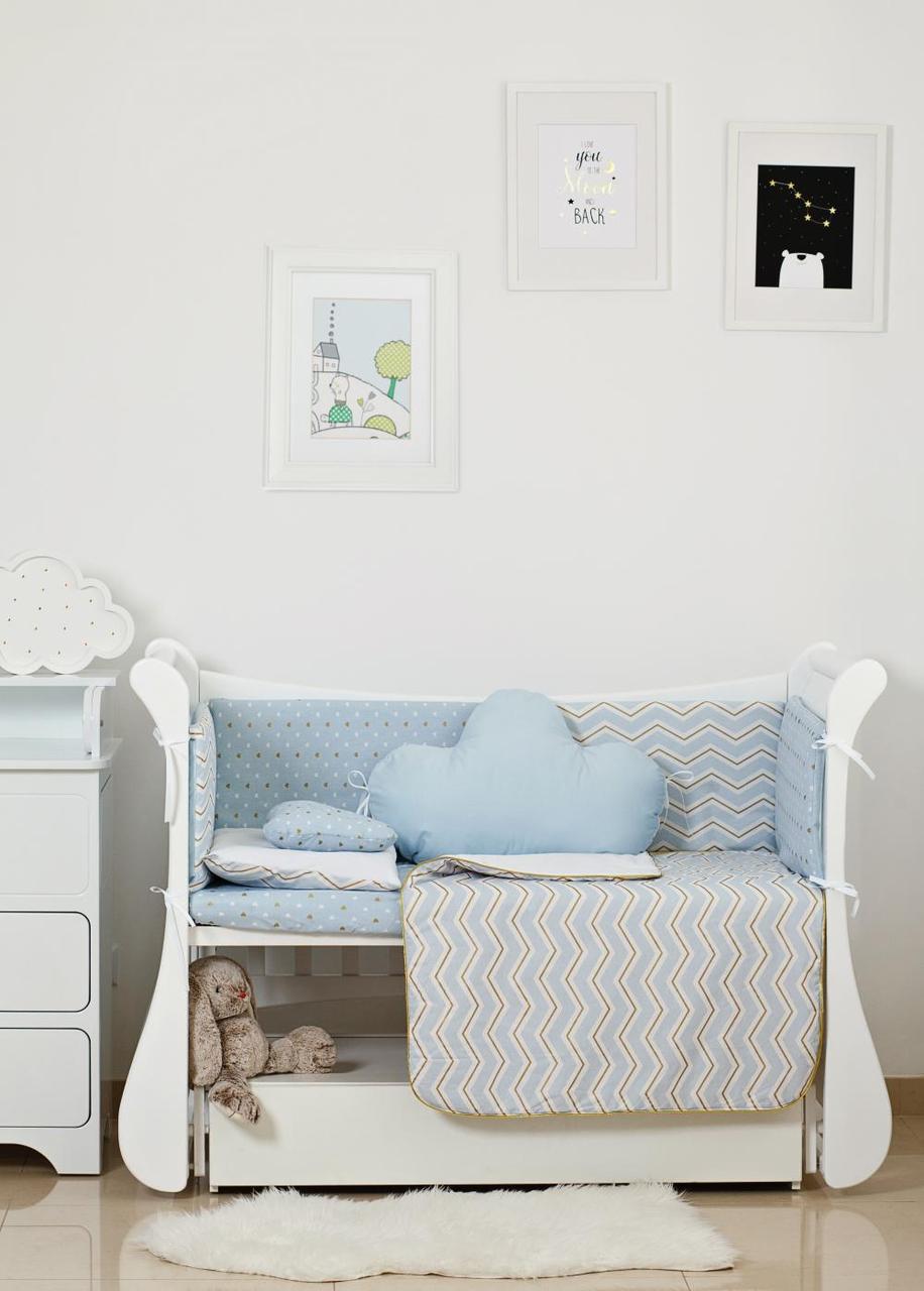 Комплект постельного белья детский Twins Dolce Insta Зигзаг с декоративной подушкой 6 элементов Голубой