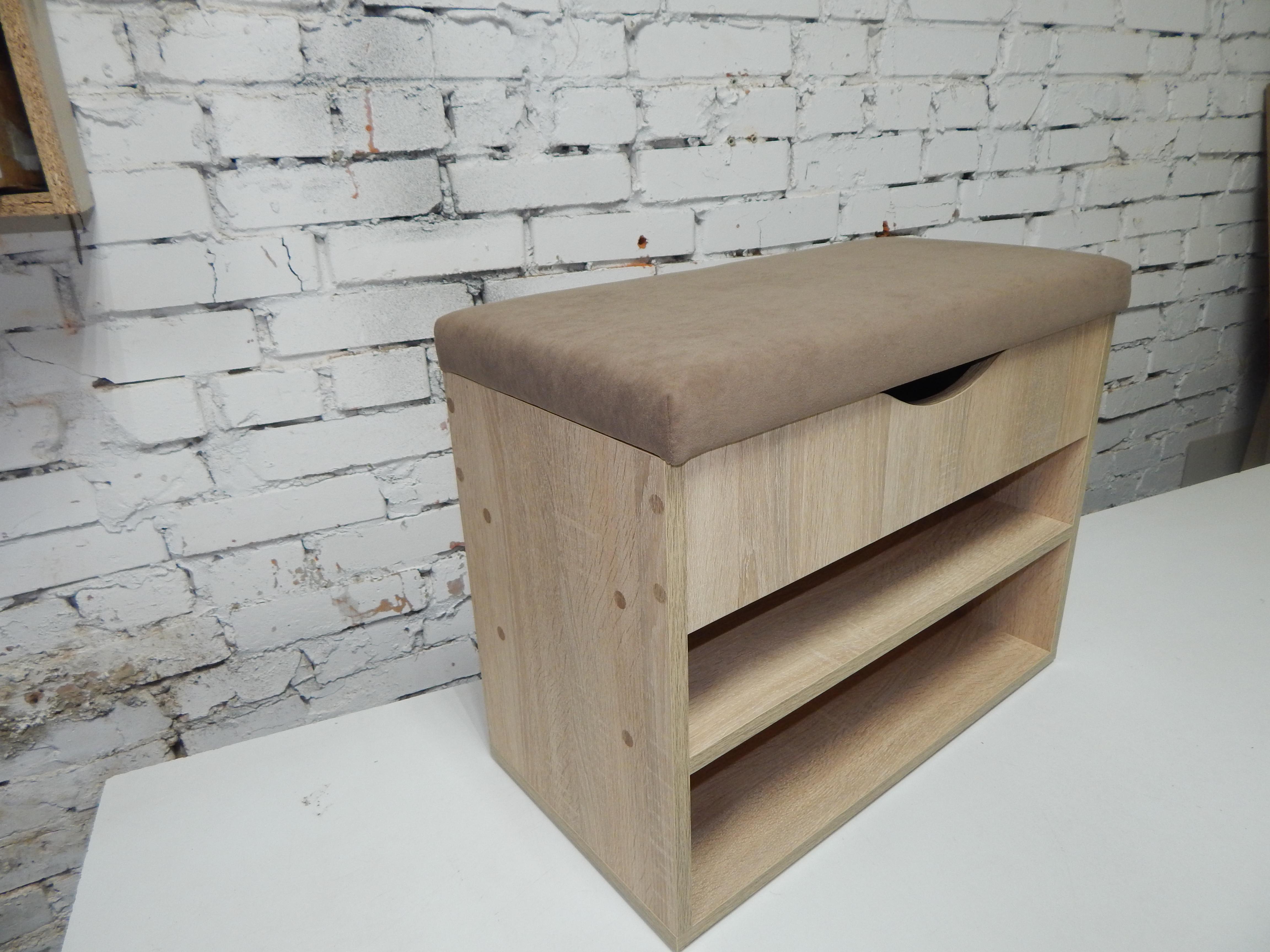 Тумба для взуття ДСП/тканина 30х50х45 см Дуб сонома світлий/Какао - фото 2 Тумба для взуття ДСП/тканина 30х50х45 см Дуб сонома світлий/Какао - фото 2