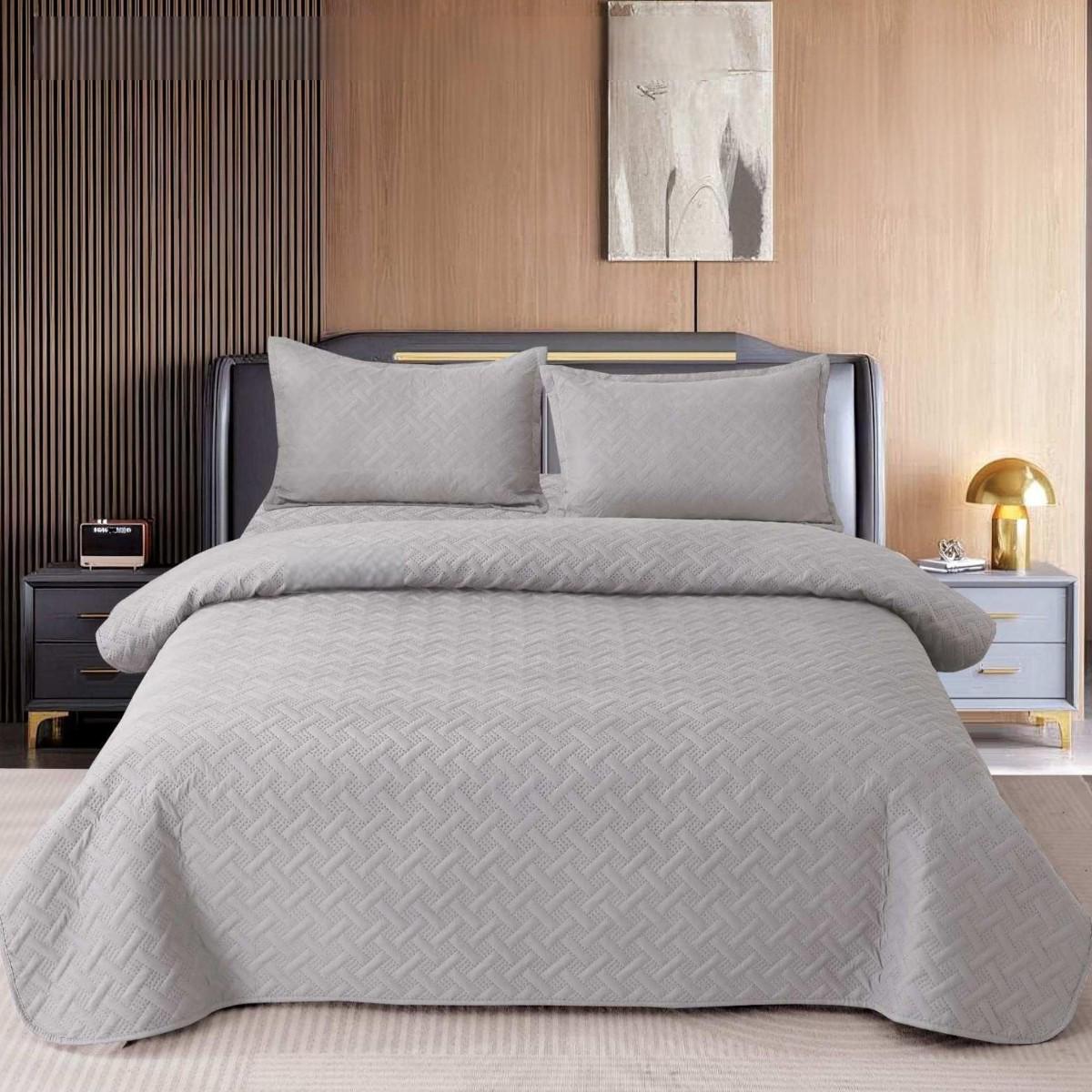 Покрывало стеганое и 2 наволочки с подушками Koloco 100% хлопок евро 200х230 см Серый (41704) - фото 1 Покрывало стеганое и 2 наволочки с подушками Koloco 100% хлопок евро 200х230 см Серый (41704) - фото 1