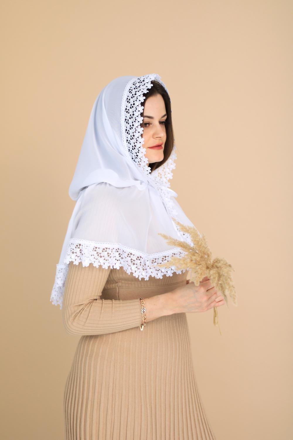 Палантин для храма на голову 80x120 см Белый (п016)