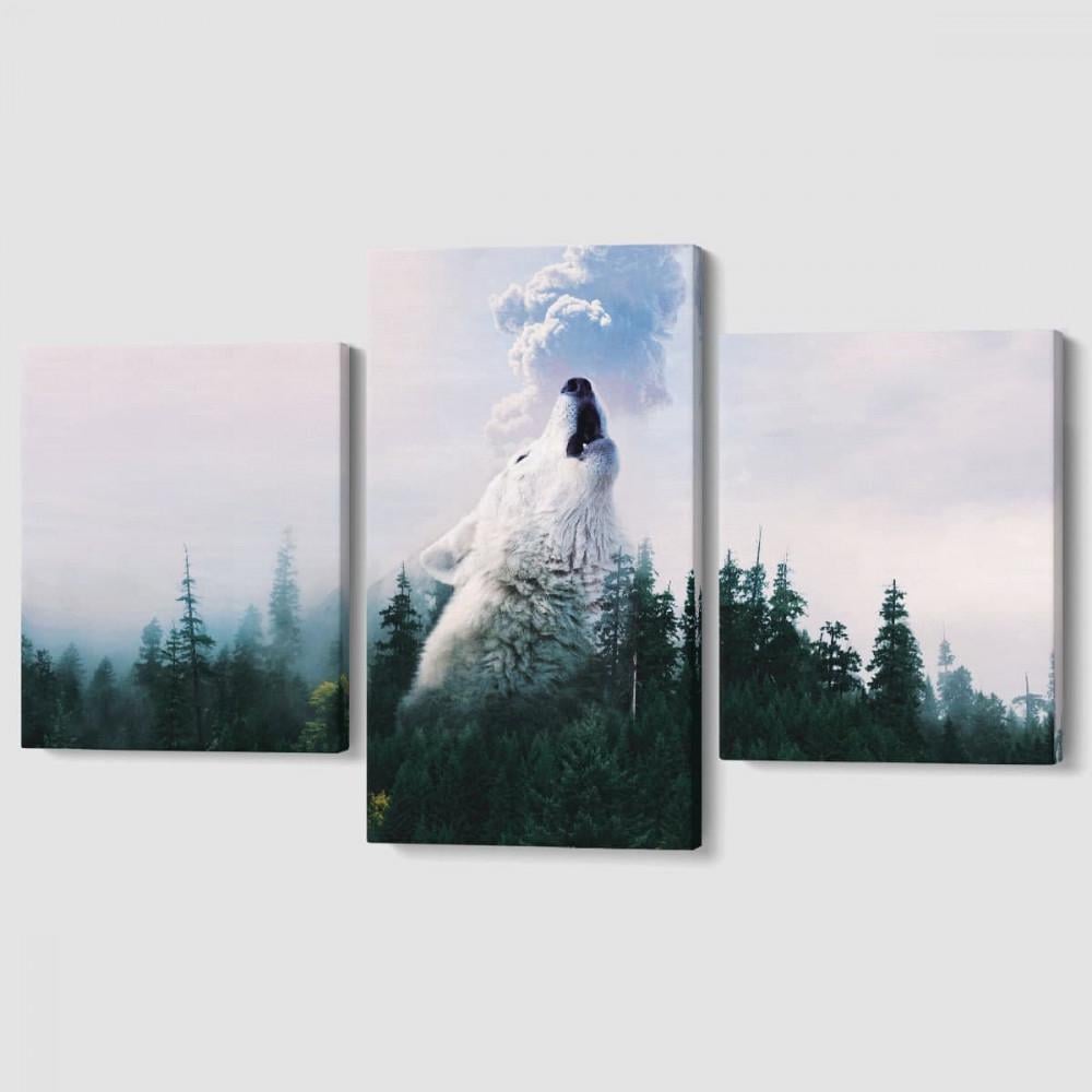 Модульная картина Malevich Store Воющий Волк из трех частей 96x60 см (MK322027)