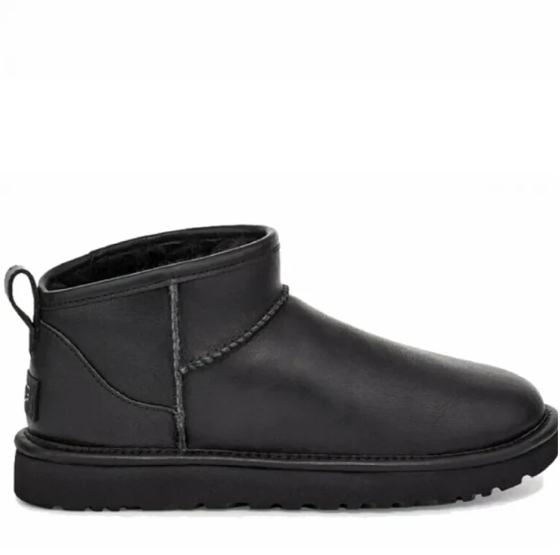 Уги жіночі UGG Classic Ultra Mini Leather р. 40 Чорний (7393)