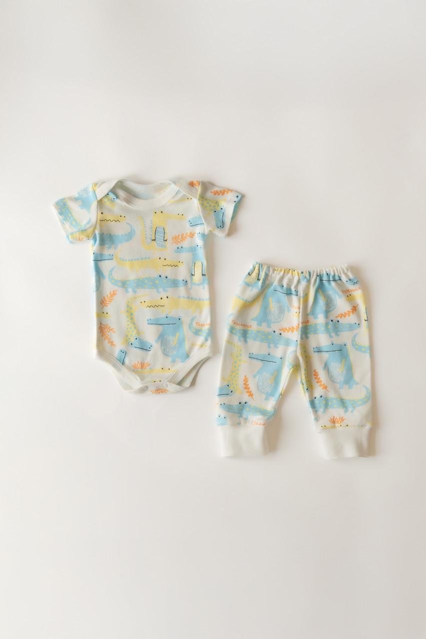 Комплект для  малюка боді з коротким рукавом та штанці інтерлок Крокодил світлий 68 см (2705449891)