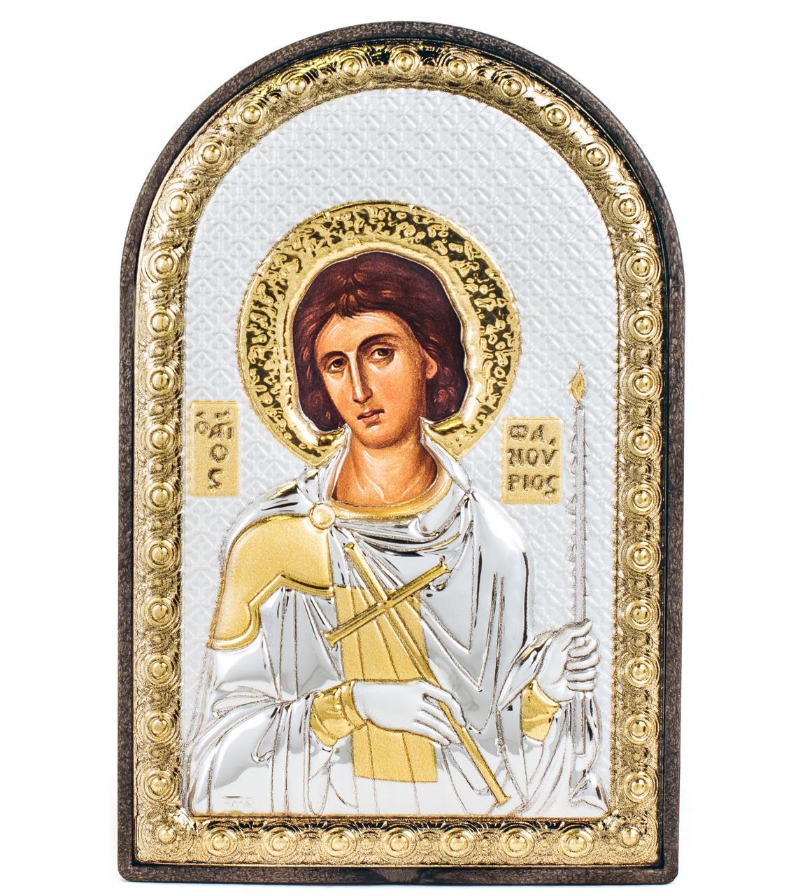 Срібна ікона Святої Фануриос арочної форми на пластиковій основі 10х14 см