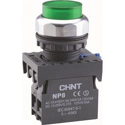 Кнопка управления CHINT NP8-10GND/3 1NO 22 мм LED 230V IP65 Зеленый (667310)