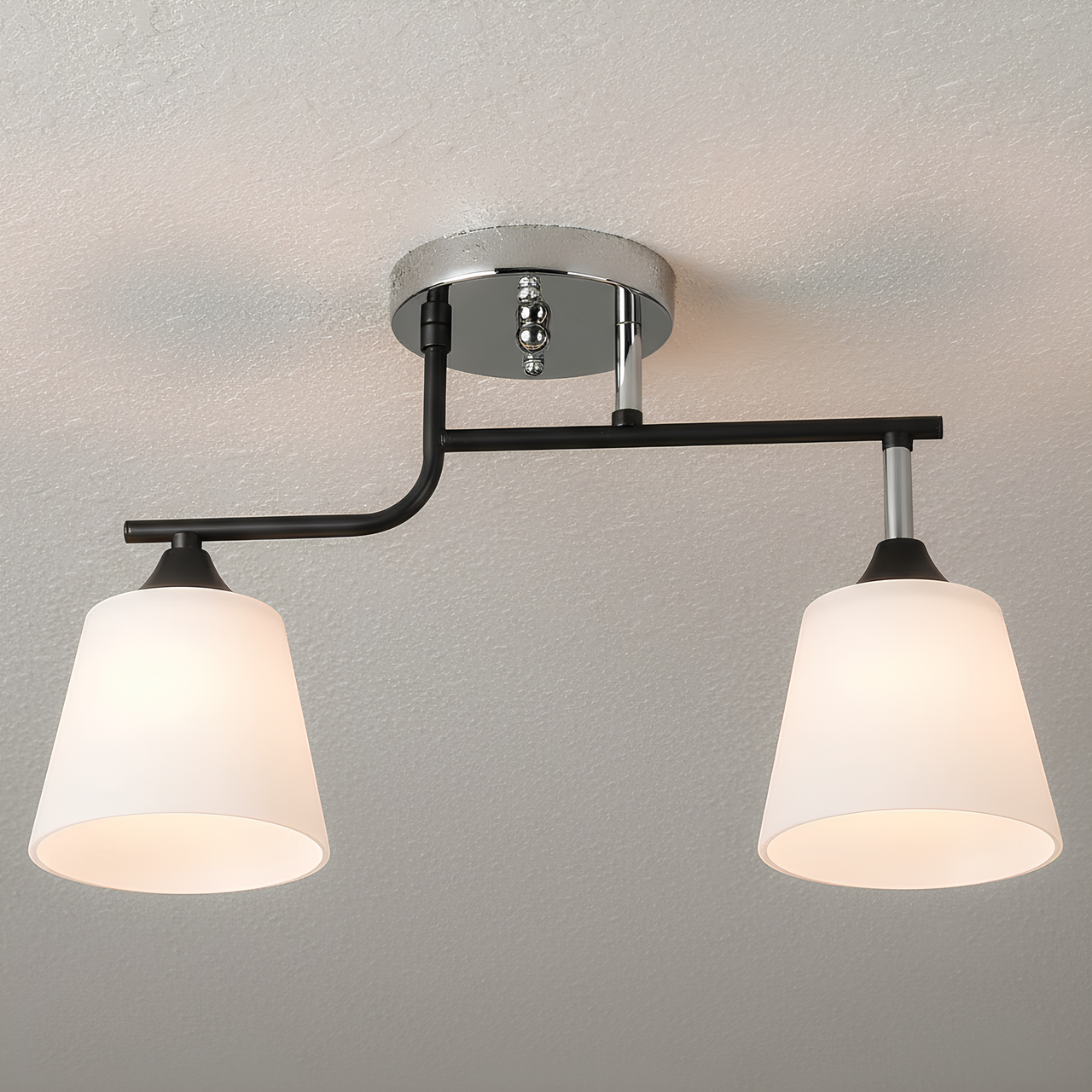 Люстра Valeso з металевим каркасом на два плафона під лампи Е27 Чорний/Хром (K2311/2)