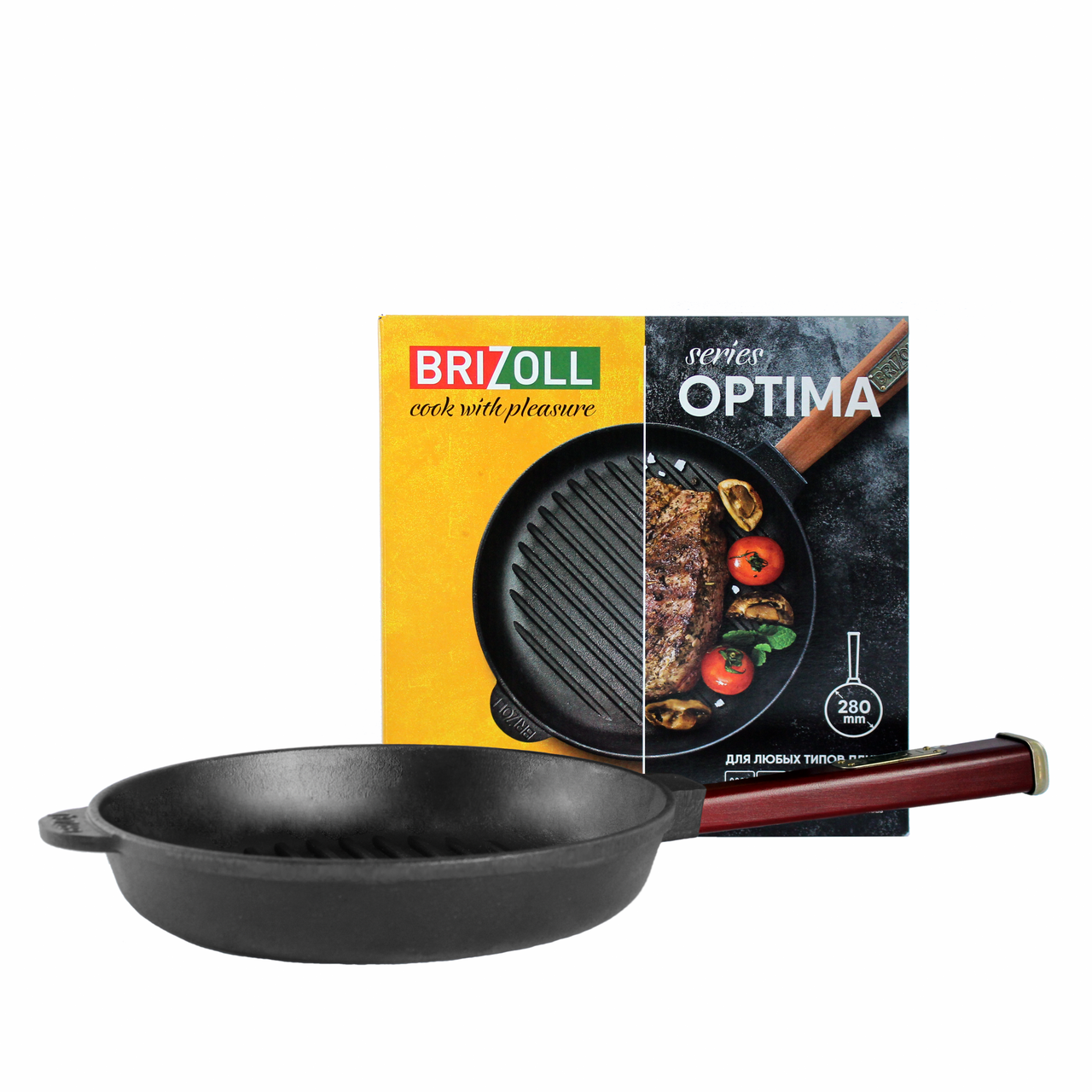 Сковорода-гриль Brizoll Optima-Bordo с ручкой 280х50 мм (O2850G-P2) - фото 2