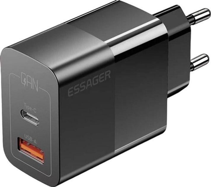 Зарядний пристрій Essager Pinchen 33W Подорожник для телефону USB A + Type-C EU Чорний