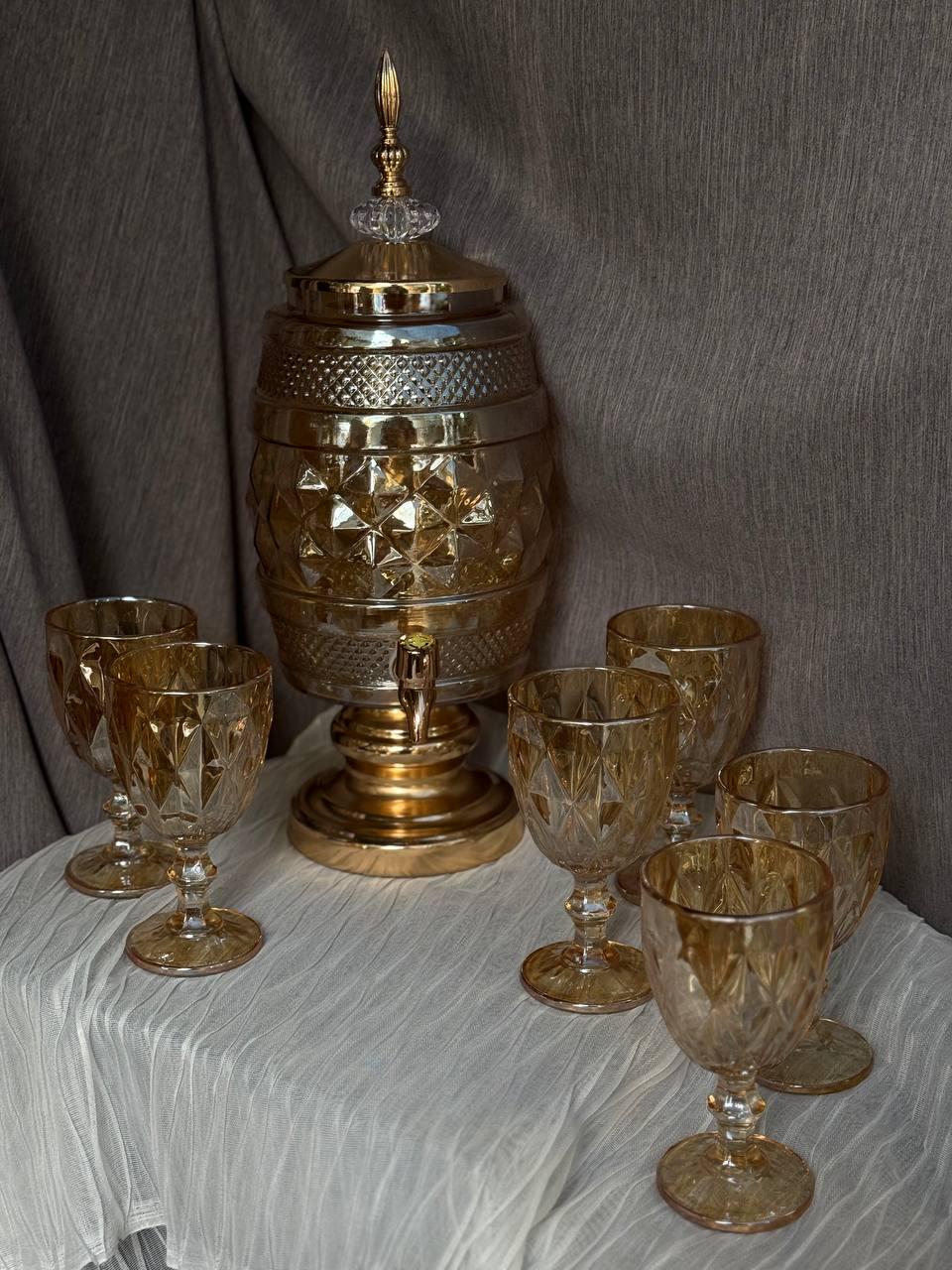 Набор питьевой стеклянный TS Kitchen лимонадница 3 л/6 бокалов 220 мл Золотистый (HP4170) - фото 5