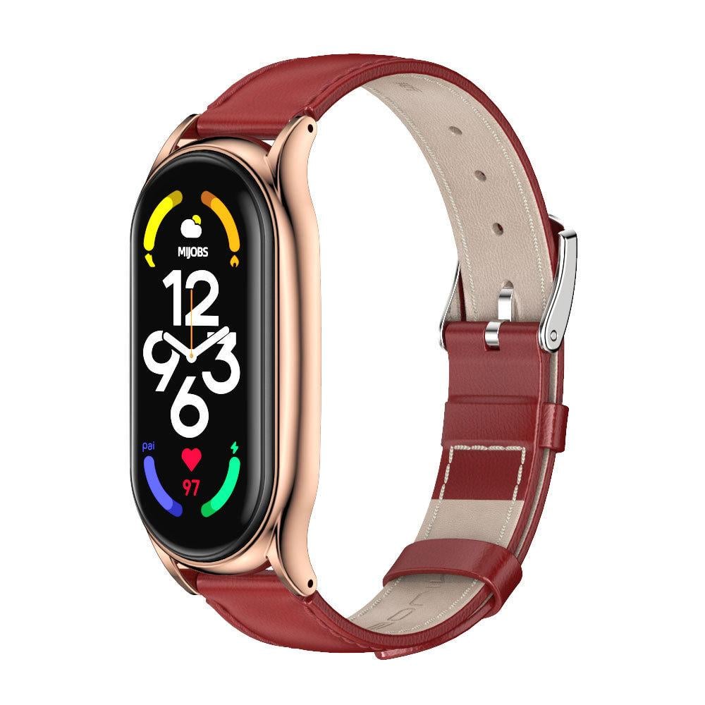 Ремешок для смарт-браслетов MiJobs Plus кожаный для Xiaomi Mi Band 5/4/3 Красный/Золотой (1573P)