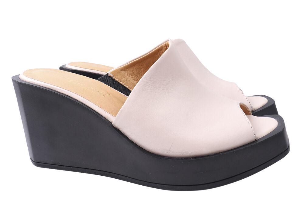 Шлепанцы женские Mario Muzi из кожи на платформе с открытой пятой р. 38 Бежевый (567-21LSHC)