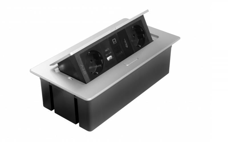 Удлинитель врезной GTV MultiSoft 2xSchuko 2х USB 2,1A A/C/RJ45/HDMI кабель 1,5 м Алюминий (AE-PBSURH2GS-53)