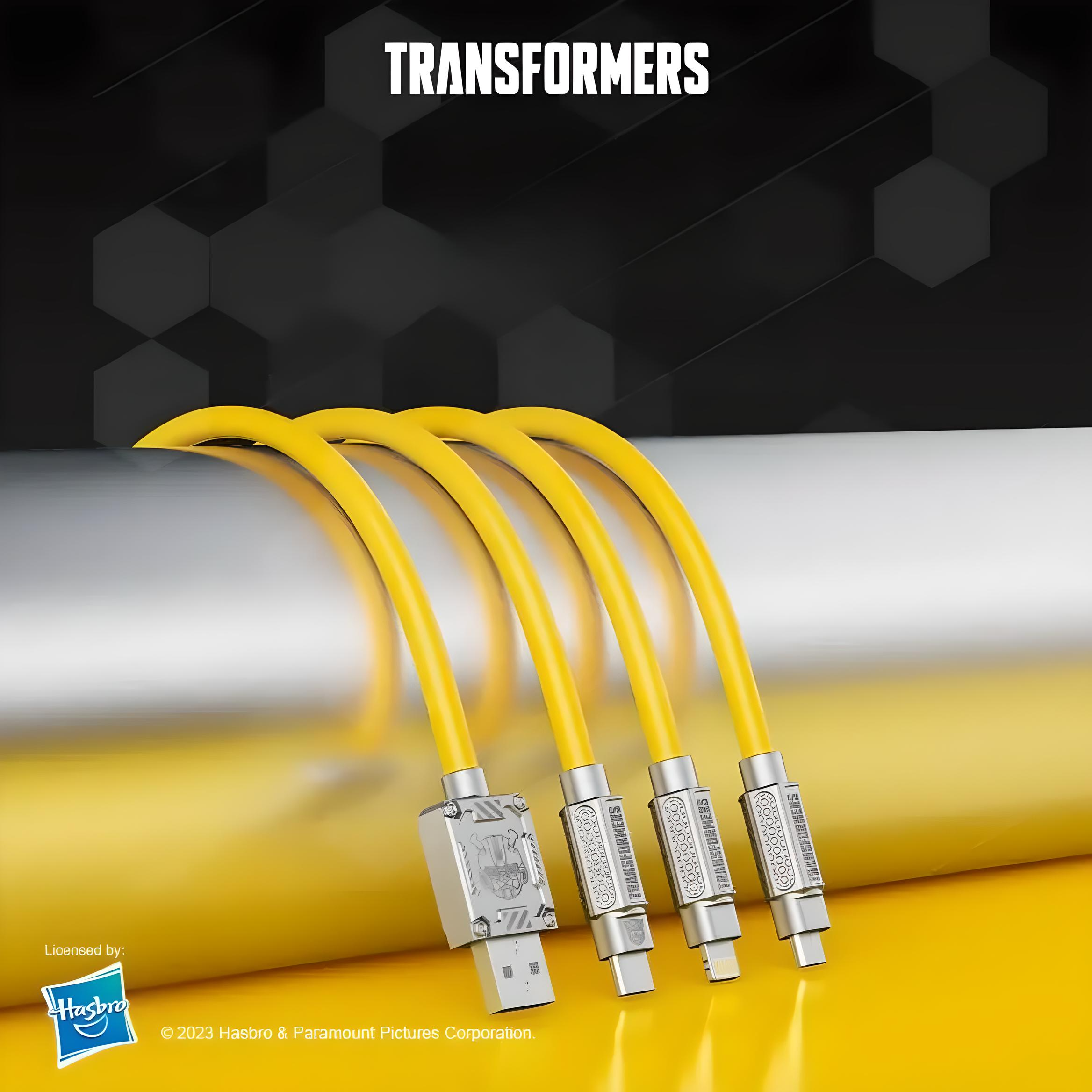 Кабель зарядный TRANSFORMERS USB/Type-C/Lightning/MicroUSB прорезиненный 1,2 м Желтый - фото 2