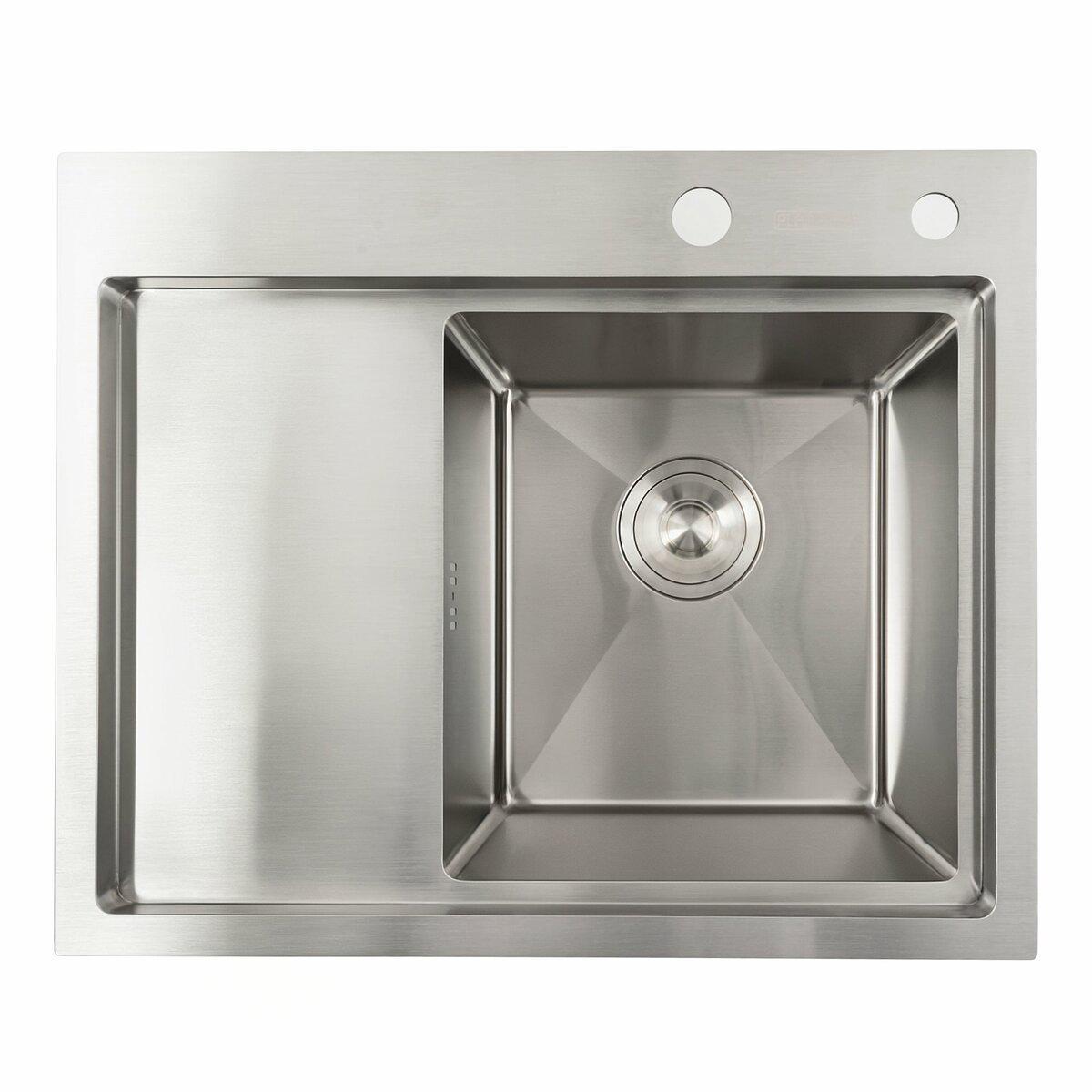 Мойка для кухни Platinum Handmade 58х48 R два отверстия круглый сифон (PLTM-SP000041342)