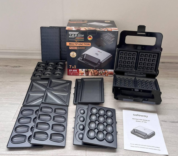 Мультимейкер ZepLine ZP-806 7в1 2200 Вт знімні пластини для гриля/вафель/сендвічів/печива/горішків (ML-04871)