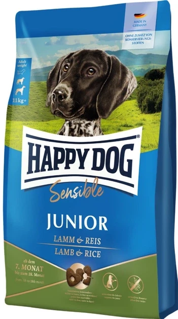 Корм сухой для щенков безглютеновый Happy Dog Sensible Junior Lamb&Rice 7-18 мес 10 кг (арт. 61013)