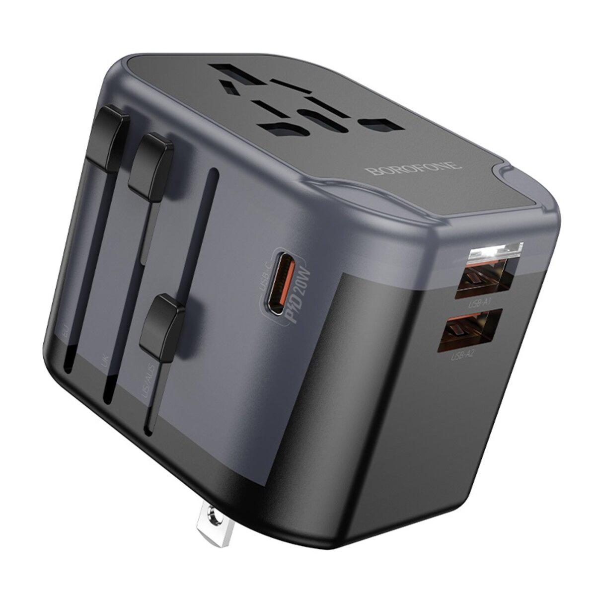 Зарядний пристрій універсальний Borofone BAC13 Leader 3-port PD20W 1xType-C 2xUSB universal conversion charger Black (6941991117169)