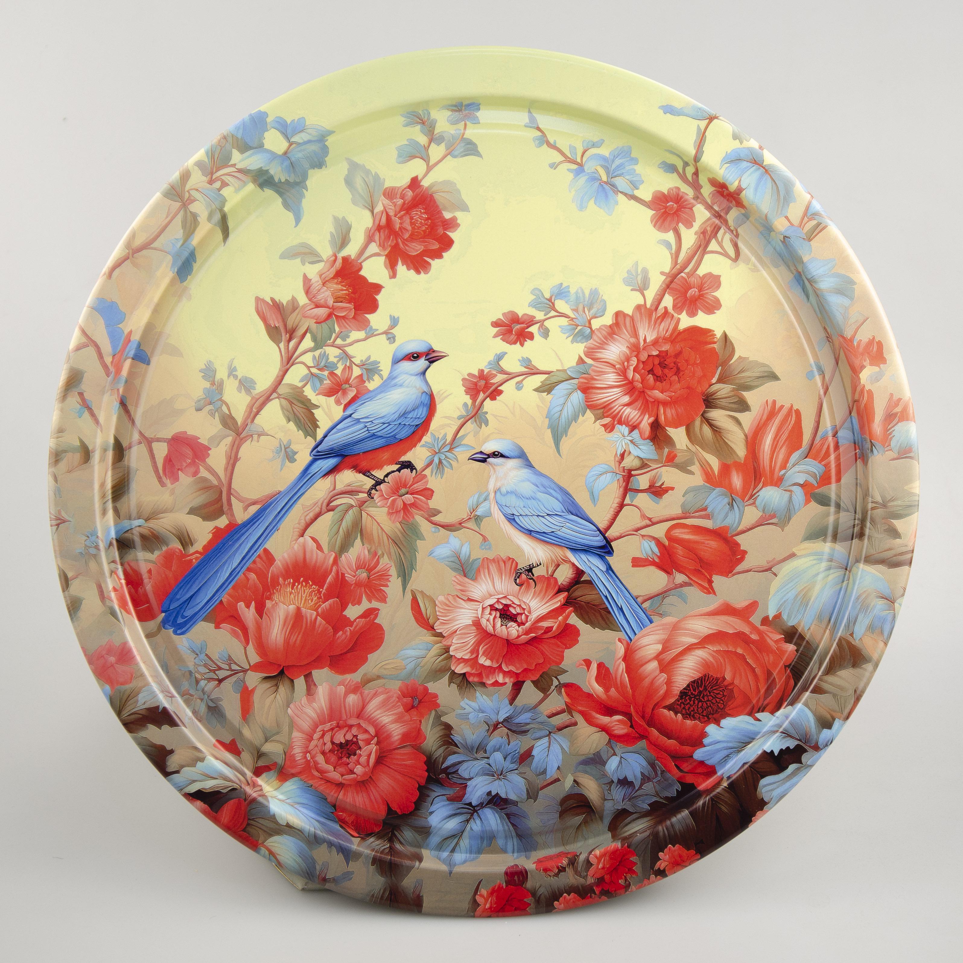 Таця кругла Pannochka Сині птахи на півонії (ZY000012780)