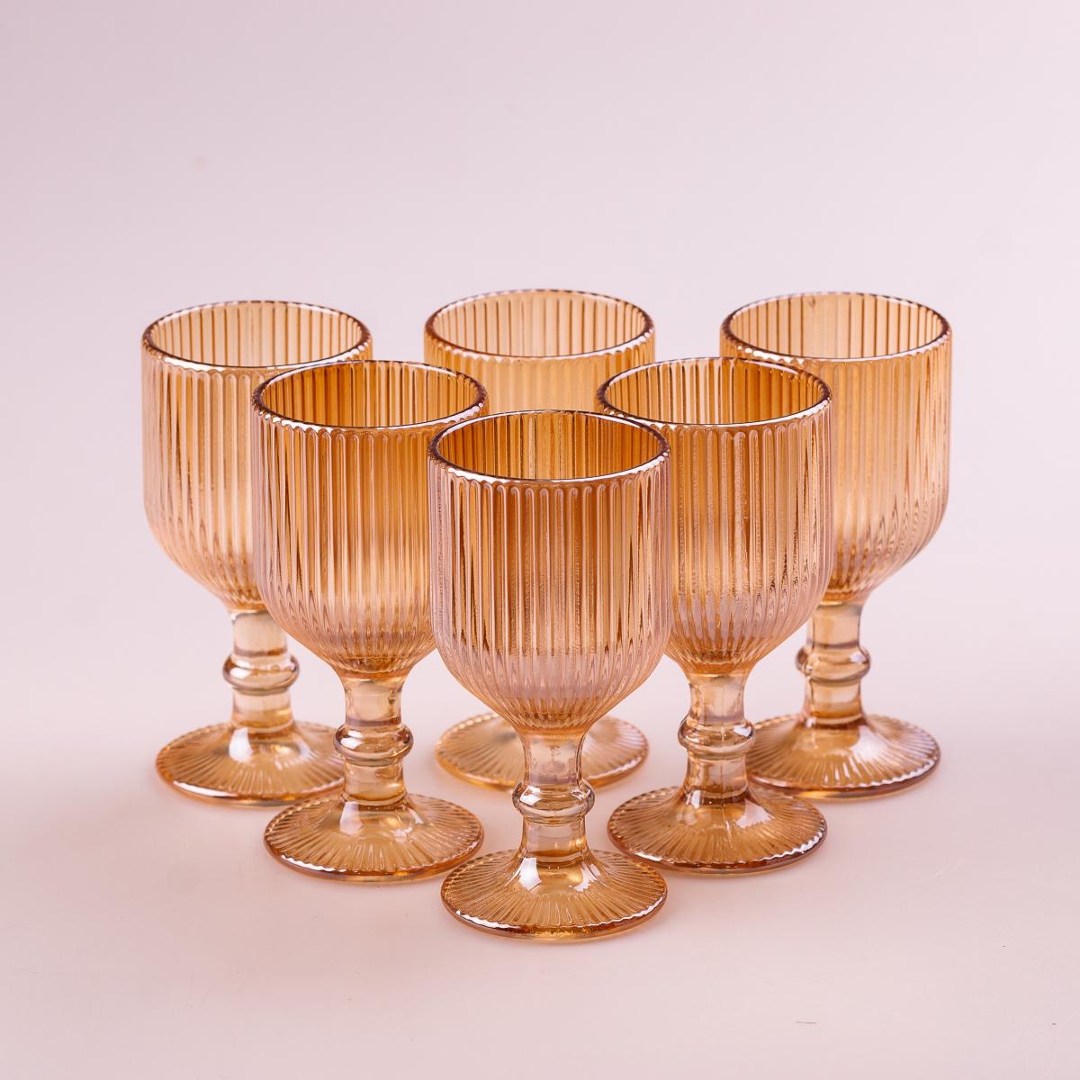 Набор рюмок фигурных ребристых из толстого стекла 6 шт. Янтарный (HP7111A)