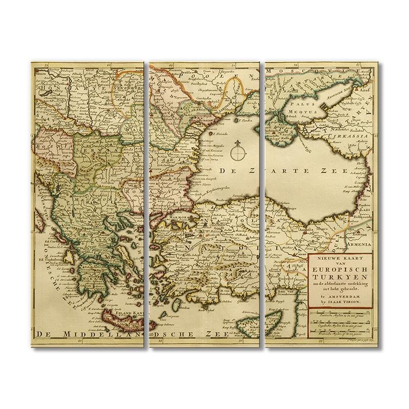 Винтажная карта Новая карта Европейской Турции 3 модуля 60x90 см