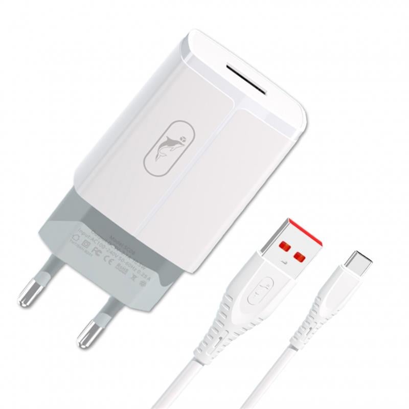 Зарядное устройство сетевое SkyDolphin SC06T 12W 1xUSB-A с кабелем USB Type-C White (SDMZP-000179)