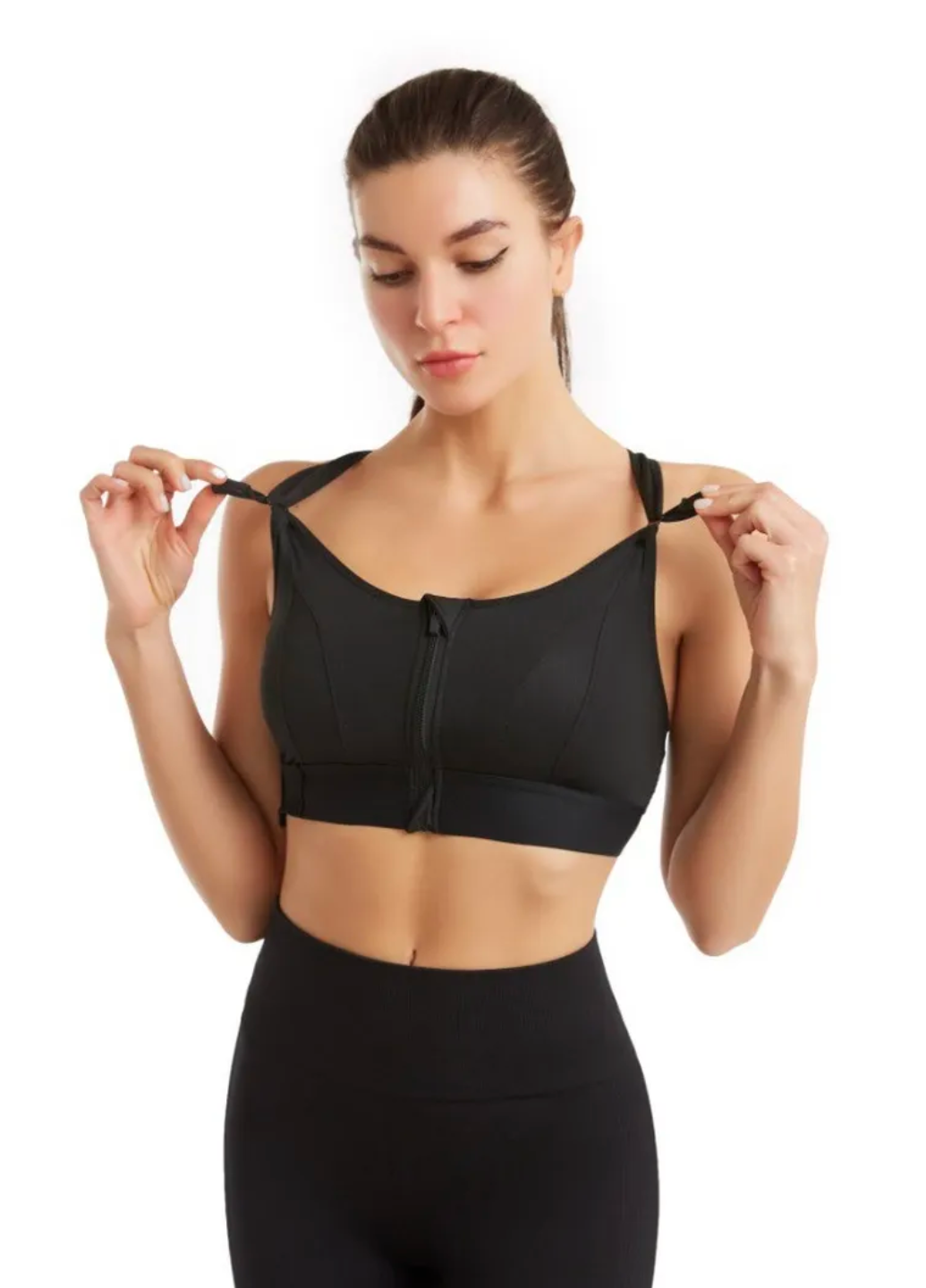 Топ спортивный для большой груди повседневный на молнии спереди S Черный (70181/S) - фото 4
