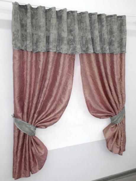 Шторки на кухню з ламбрекеном 275х170 см Рожево-золотистий/Сірий (073к) - фото 2